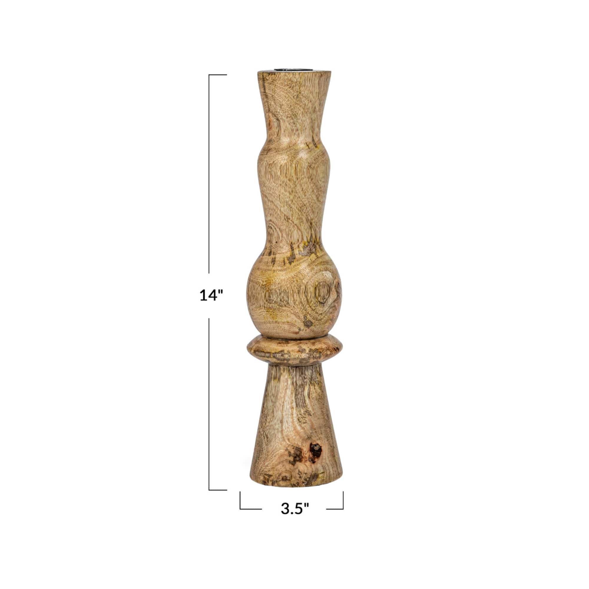 Hello Honey® 14" Round Natural Wood Hand-Carved Taper Candle Holder